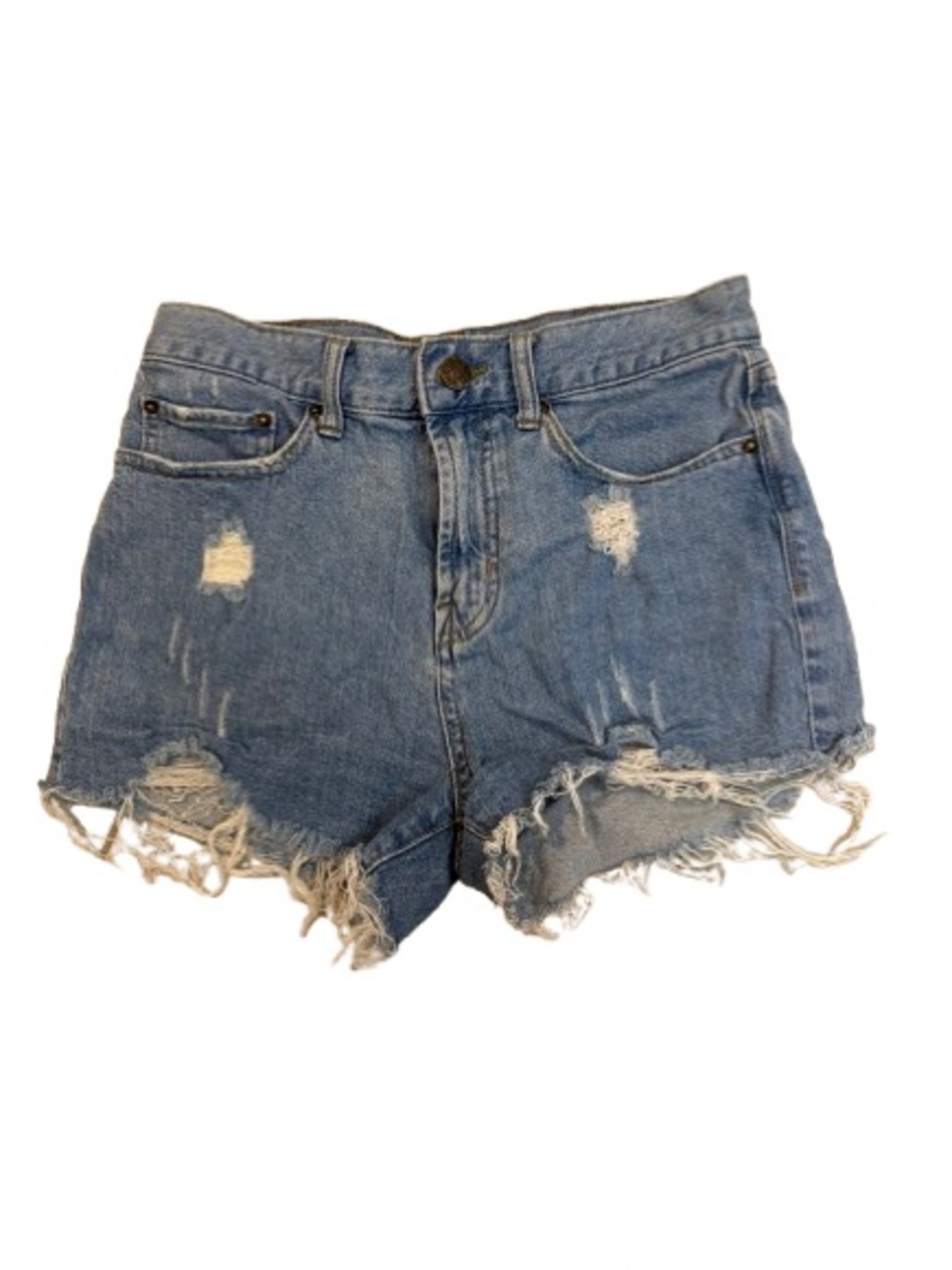 BDG Light Blue Girlfriend High Rise - Distressed Denim Shorts